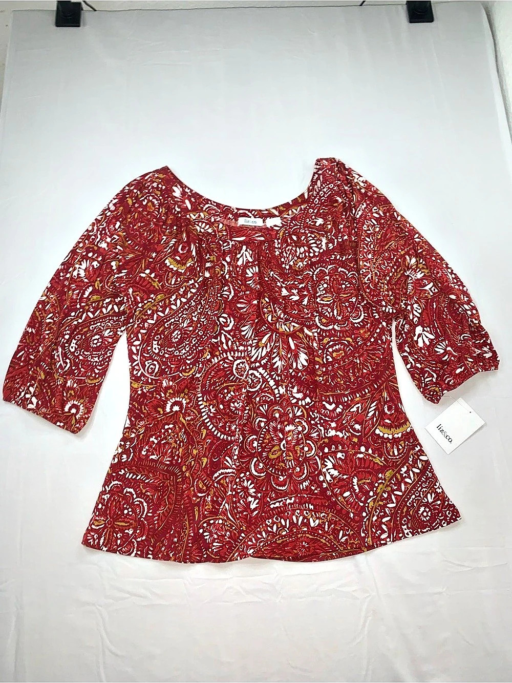Liz & Co. Ivy. Paisley Blouse in Red Size XL NWT